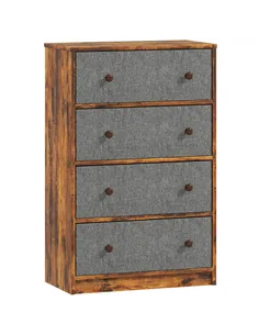 HOMCOM Chest of Drawers, Dresser with 4 Fabric Drawers - Grey and Rustic Brown