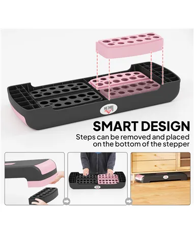 HOMCOM Aerobic Step with 3-Level Adjustable Heights for Home, Office Exercise, Black and Pink