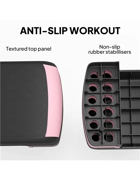 HOMCOM Aerobic Step with 3-Level Adjustable Heights for Home, Office Exercise, Black and Pink