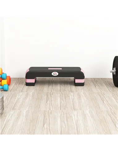 HOMCOM Aerobic Step with 3-Level Adjustable Heights for Home, Office Exercise, Black and Pink