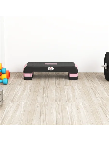 HOMCOM Aerobic Step with 3-Level Adjustable Heights for Home, Office Exercise, Black and Pink
