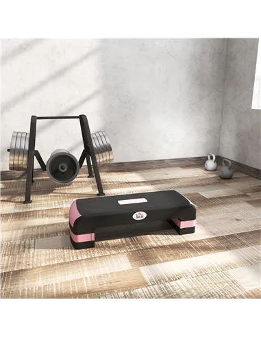 HOMCOM Aerobic Step with 3-Level Adjustable Heights for Home, Office Exercise, Black and Pink