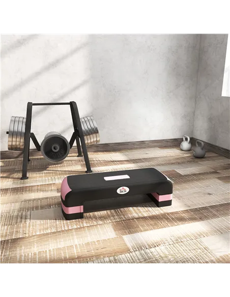 HOMCOM Aerobic Step with 3-Level Adjustable Heights for Home, Office Exercise, Black and Pink