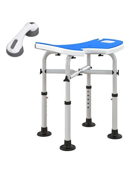 HOMCOM 39-51.5cm 'U' Seat Padded Shower Stool - Dark Blue