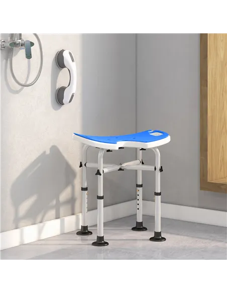 HOMCOM 39-51.5cm 'U' Seat Padded Shower Stool - Dark Blue