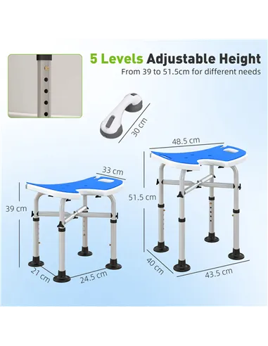 HOMCOM 39-51.5cm 'U' Seat Padded Shower Stool - Dark Blue