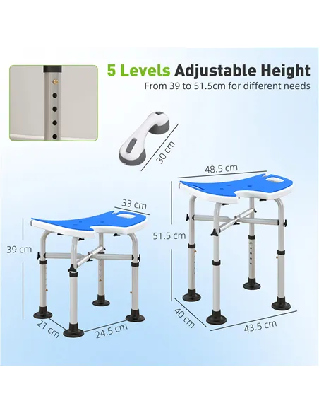 HOMCOM 39-51.5cm 'U' Seat Padded Shower Stool - Dark Blue