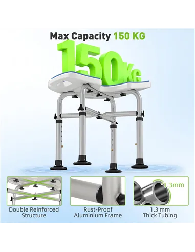 HOMCOM 39-51.5cm 'U' Seat Padded Shower Stool - Dark Blue