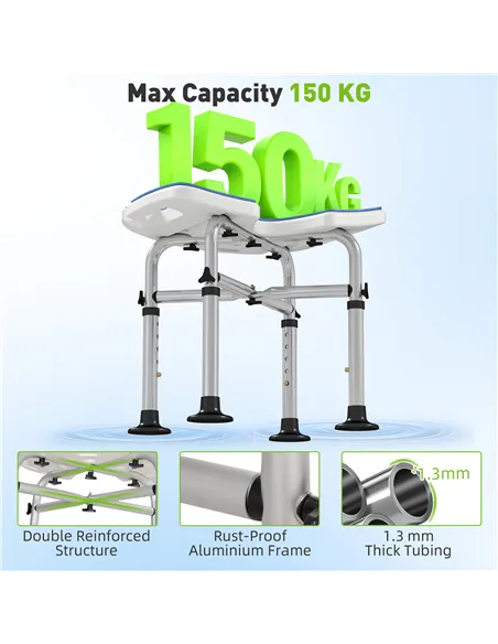 HOMCOM 39-51.5cm 'U' Seat Padded Shower Stool - Dark Blue