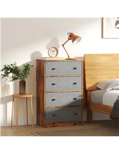 HOMCOM Chest of Drawers, Dresser with 4 Fabric Drawers - Grey and Rustic Brown 2