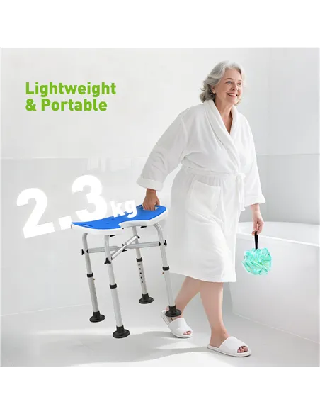 HOMCOM 39-51.5cm 'U' Seat Padded Shower Stool - Dark Blue