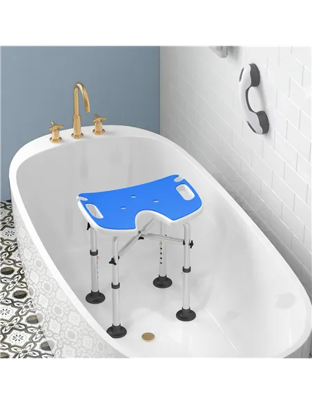 HOMCOM 39-51.5cm 'U' Seat Padded Shower Stool - Dark Blue