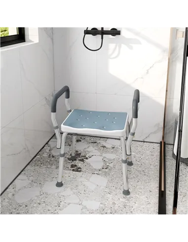 HOMCOM 57-69cm Aluminium Frame Bath Seat - Light Blue