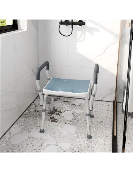 HOMCOM 57-69cm Aluminium Frame Bath Seat - Light Blue