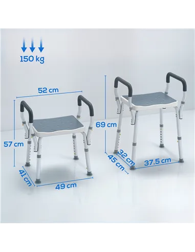 HOMCOM 57-69cm Aluminium Frame Bath Seat - Light Blue