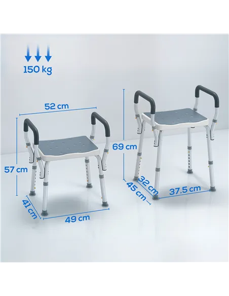 HOMCOM 57-69cm Aluminium Frame Bath Seat - Light Blue