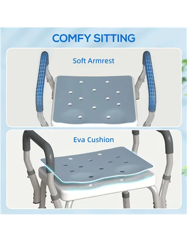 HOMCOM 57-69cm Aluminium Frame Bath Seat - Light Blue