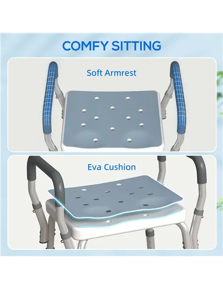 HOMCOM 57-69cm Aluminium Frame Bath Seat - Light Blue