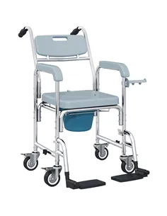 HOMCOM Rolling Shower Wheelchair for Seniors, Bedside Commode Chair with Locking Wheels, Seat, Backrest, Arms, Grey
