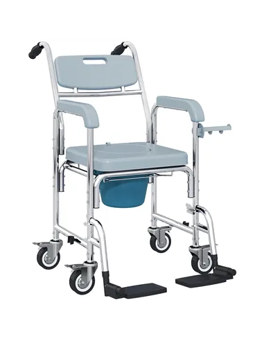 HOMCOM Rolling Shower Wheelchair for Seniors, Bedside Commode Chair with Locking Wheels, Seat, Backrest, Arms, Grey