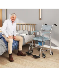 HOMCOM Rolling Shower Wheelchair for Seniors, Bedside Commode Chair with Locking Wheels, Seat, Backrest, Arms, Grey 2