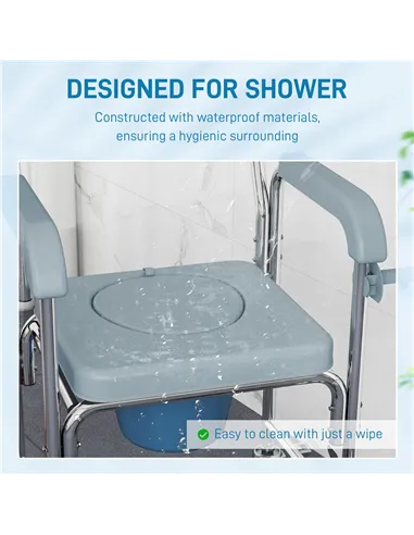 HOMCOM Rolling Shower Wheelchair for Seniors, Bedside Commode Chair with Locking Wheels, Seat, Backrest, Arms, Grey