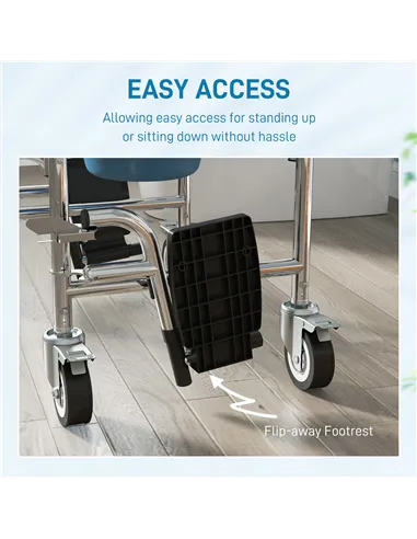 HOMCOM Rolling Shower Wheelchair for Seniors, Bedside Commode Chair with Locking Wheels, Seat, Backrest, Arms, Grey