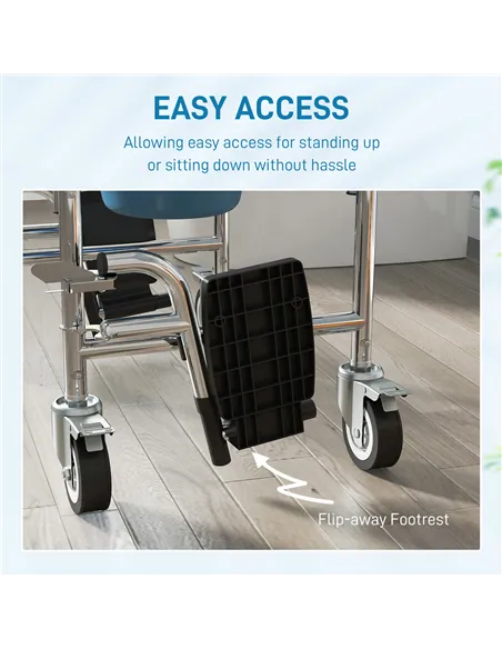 HOMCOM Rolling Shower Wheelchair for Seniors, Bedside Commode Chair with Locking Wheels, Seat, Backrest, Arms, Grey