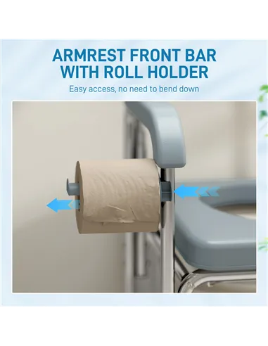 HOMCOM Rolling Shower Wheelchair for Seniors, Bedside Commode Chair with Locking Wheels, Seat, Backrest, Arms, Grey