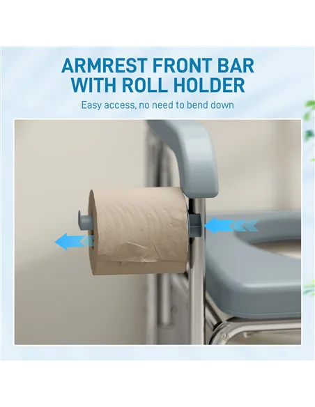 HOMCOM Rolling Shower Wheelchair for Seniors, Bedside Commode Chair with Locking Wheels, Seat, Backrest, Arms, Grey