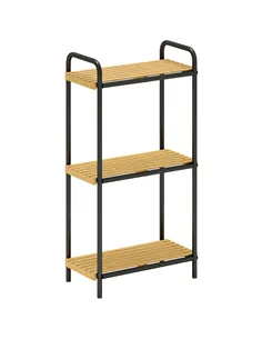 HOMCOM 3-Tier Bamboo Bathroom Storage Shelf, Freestanding Narrow Shelving Unit with Slatted Shelves for Kitchen Bathroom Living 