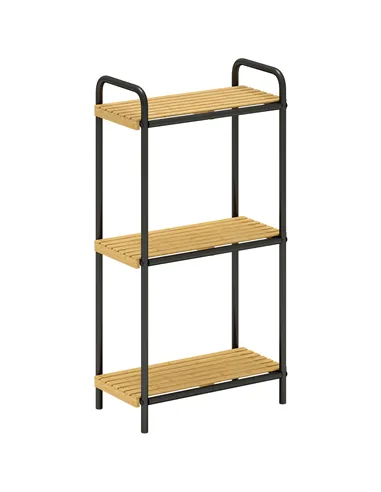 HOMCOM 3-Tier Bamboo Bathroom Storage Shelf, Freestanding Narrow Shelving Unit with Slatted Shelves for Kitchen Bathroom Living 