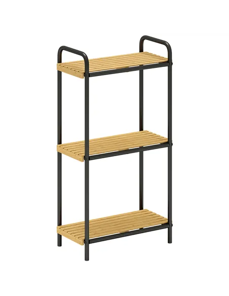 HOMCOM 3-Tier Bamboo Bathroom Storage Shelf, Freestanding Narrow Shelving Unit with Slatted Shelves for Kitchen Bathroom Living 