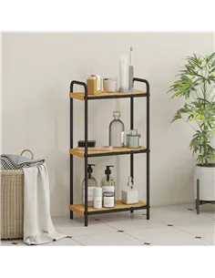 HOMCOM 3-Tier Bamboo Bathroom Storage Shelf, Freestanding Narrow Shelving Unit with Slatted Shelves for Kitchen Bathroom Living  2
