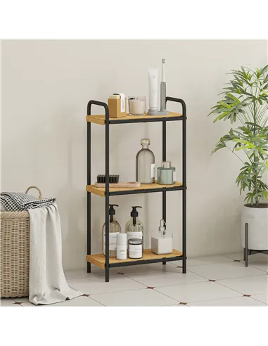 HOMCOM 3-Tier Bamboo Bathroom Storage Shelf, Freestanding Narrow Shelving Unit with Slatted Shelves for Kitchen Bathroom Living 
