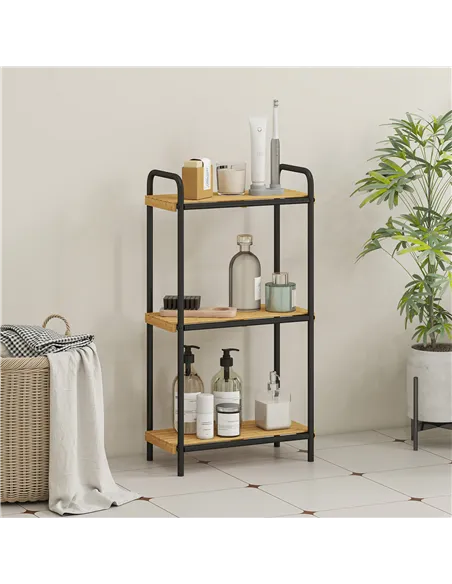 HOMCOM 3-Tier Bamboo Bathroom Storage Shelf, Freestanding Narrow Shelving Unit with Slatted Shelves for Kitchen Bathroom Living 