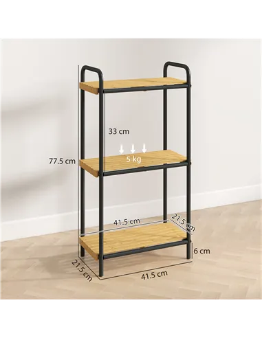 HOMCOM 3-Tier Bamboo Bathroom Storage Shelf, Freestanding Narrow Shelving Unit with Slatted Shelves for Kitchen Bathroom Living 