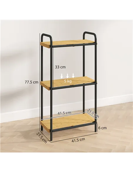 HOMCOM 3-Tier Bamboo Bathroom Storage Shelf, Freestanding Narrow Shelving Unit with Slatted Shelves for Kitchen Bathroom Living 