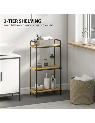 HOMCOM 3-Tier Bamboo Bathroom Storage Shelf, Freestanding Narrow Shelving Unit with Slatted Shelves for Kitchen Bathroom Living 