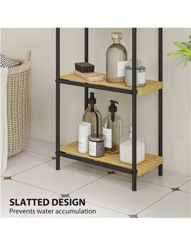 HOMCOM 3-Tier Bamboo Bathroom Storage Shelf, Freestanding Narrow Shelving Unit with Slatted Shelves for Kitchen Bathroom Living 