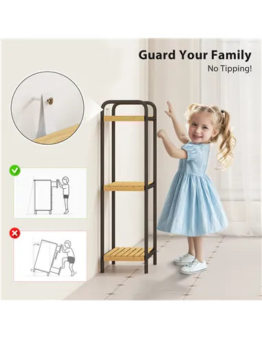 HOMCOM 3-Tier Bamboo Bathroom Storage Shelf, Freestanding Narrow Shelving Unit with Slatted Shelves for Kitchen Bathroom Living 