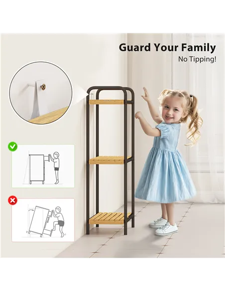 HOMCOM 3-Tier Bamboo Bathroom Storage Shelf, Freestanding Narrow Shelving Unit with Slatted Shelves for Kitchen Bathroom Living 