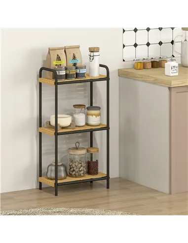 HOMCOM 3-Tier Bamboo Bathroom Storage Shelf, Freestanding Narrow Shelving Unit with Slatted Shelves for Kitchen Bathroom Living 