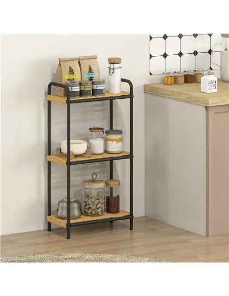 HOMCOM 3-Tier Bamboo Bathroom Storage Shelf, Freestanding Narrow Shelving Unit with Slatted Shelves for Kitchen Bathroom Living 
