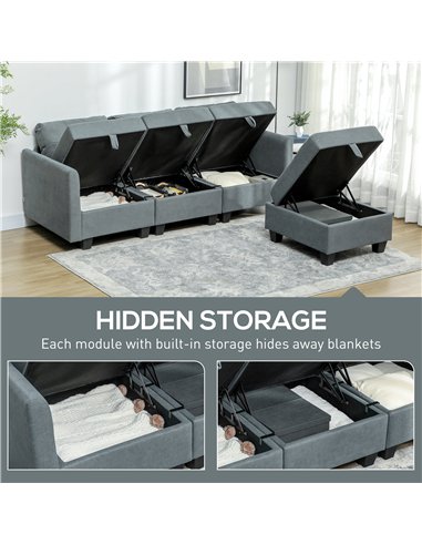 HOMCOM 'L' Shape Modular Sofa, with Storage - Dark Grey