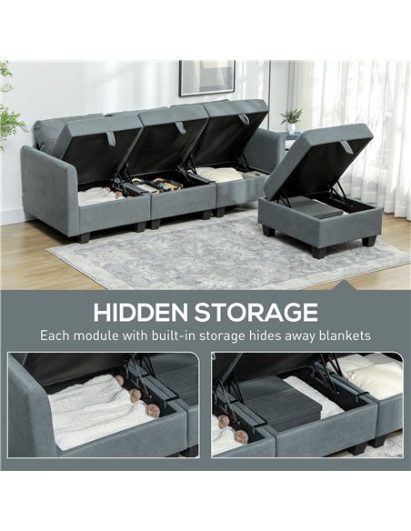 HOMCOM 'L' Shape Modular Sofa, with Storage - Dark Grey