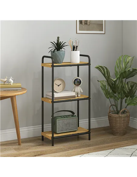 HOMCOM 3-Tier Bamboo Bathroom Storage Shelf, Freestanding Narrow Shelving Unit with Slatted Shelves for Kitchen Bathroom Living 