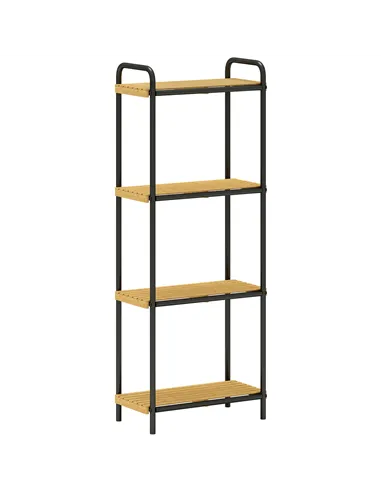 HOMCOM 4-Tier Bamboo Bathroom Storage Shelf, Freestanding Narrow Shelving Unit with Slatted Shelves for Kitchen Bathroom Living 