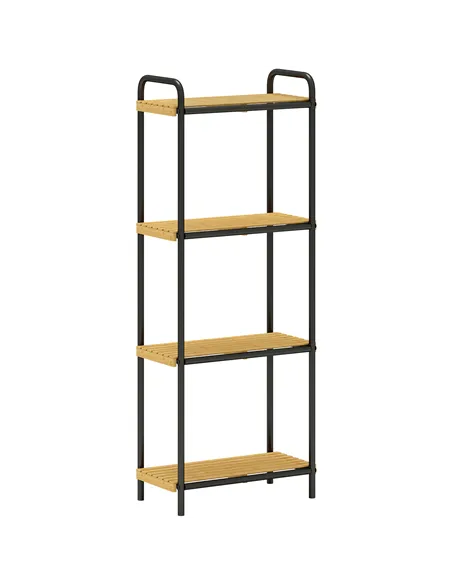 HOMCOM 4-Tier Bamboo Bathroom Storage Shelf, Freestanding Narrow Shelving Unit with Slatted Shelves for Kitchen Bathroom Living 