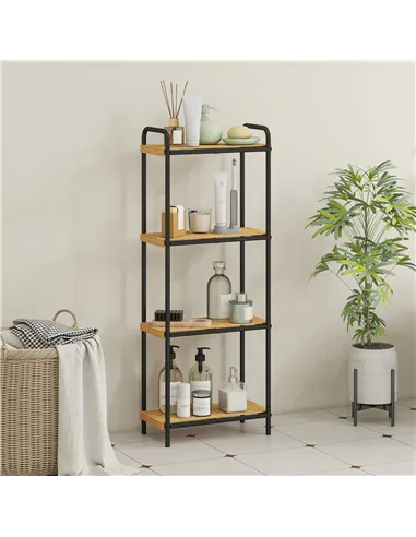 HOMCOM 4-Tier Bamboo Bathroom Storage Shelf, Freestanding Narrow Shelving Unit with Slatted Shelves for Kitchen Bathroom Living 